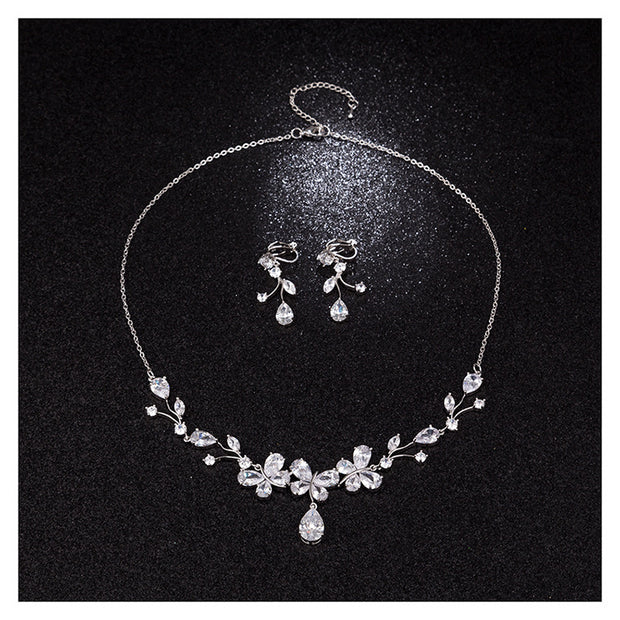 New Bridal Necklace And Earrings Suite Butterfly Zircon
