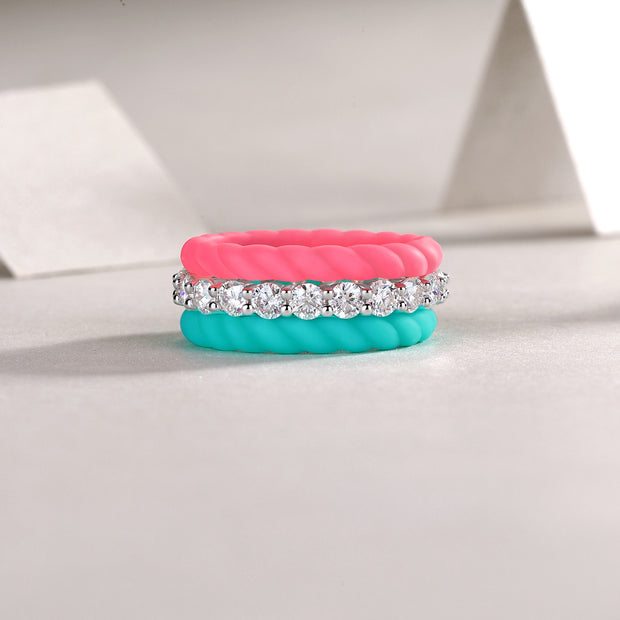 Dreamy Halo - A Wedding Ring Set With Top-quality Moissanite S925 Silver And Platinum-plated Diamond. The Ring Can Be Inspected With A Diamond Pen