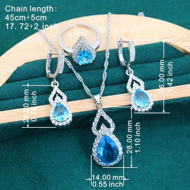 Zircon Inlaid Water Drop Jewelry Earring Ring Necklace