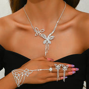Butterfly Tassel Rhinestone Necklace Earring Bracelet 3 Pieces Suit