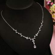 Simple Bridal Zircon Wedding Handmade Ornament Necklace And Earrings Suite