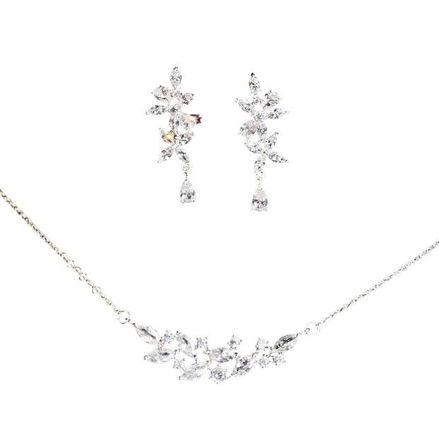 French Exquisite Zircon Leaves Super Fairy Bridal Wedding Necklace Earrings