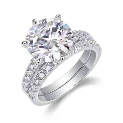 Star Double Dance - A 5-carat S925 Silver Diamond Ring Set With Top-quality Moissanite And Platinum Plating. The Wedding Ring Can Be Inspected With A Diamond Pen
