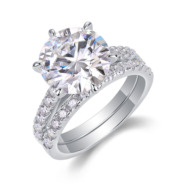 Star Double Dance - A 5-carat S925 Silver Diamond Ring Set With Top-quality Moissanite And Platinum Plating. The Wedding Ring Can Be Inspected With A Diamond Pen