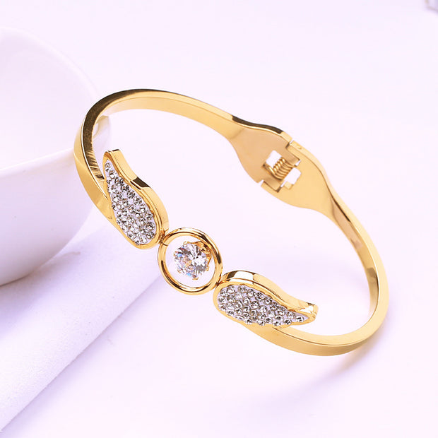 Angel Titanium Steel Hollow Bracelet Zircon Spring Opening