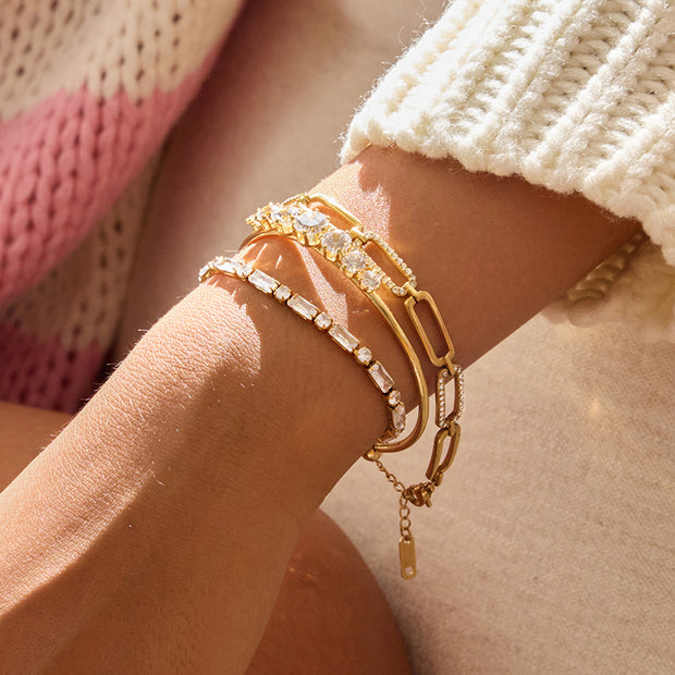 Round White Zircon Opening Bracelet