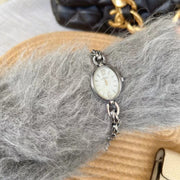 Lady's Steel Strap Watch Gold Oval Hollow Chain Quartz Watch