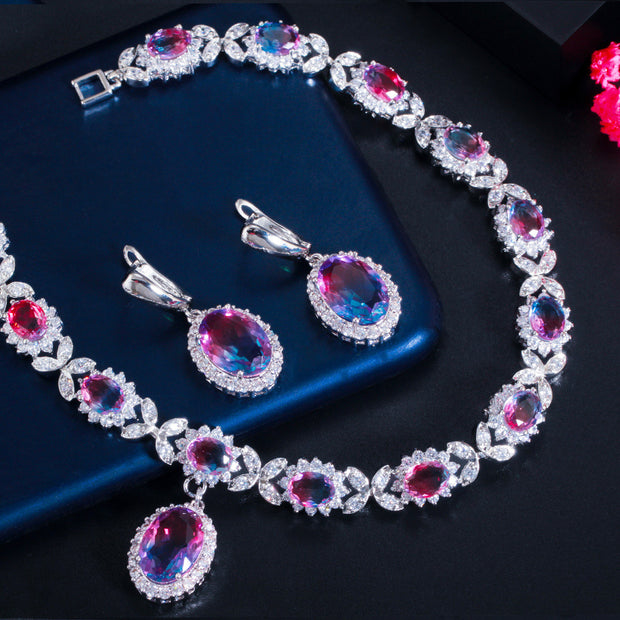 Dress Earrings Necklace Zircon Set Gradient Stone Set Chain