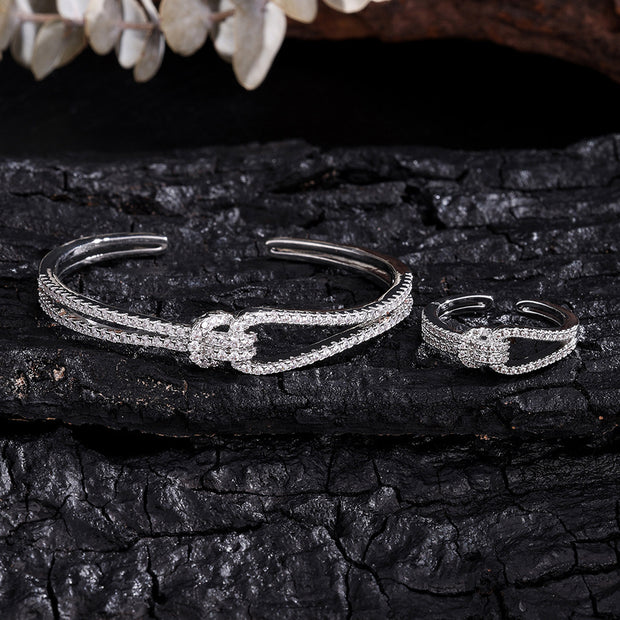 Zircon Opening Bracelet Female Two-piece Set