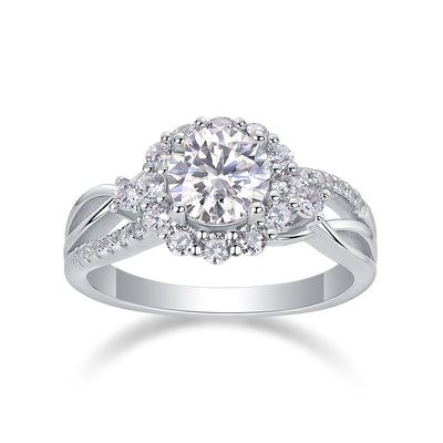 Snow Lotus - Set With 2-carat Top-quality Moissanite S925 Silver And Gold-plated Diamond Wedding Ring. The Ring Can Be Inspected With A Diamond Pen