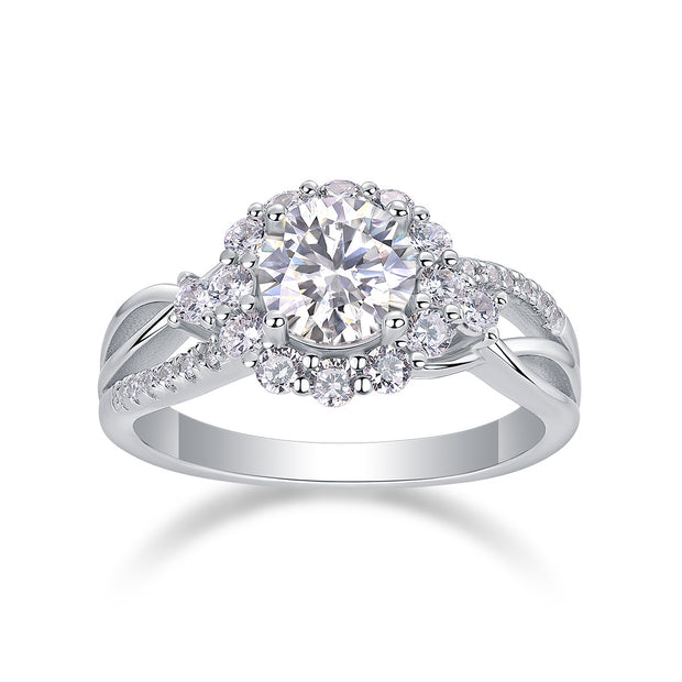Snow Lotus - Set With 2-carat Top-quality Moissanite S925 Silver And Gold-plated Diamond Wedding Ring. The Ring Can Be Inspected With A Diamond Pen