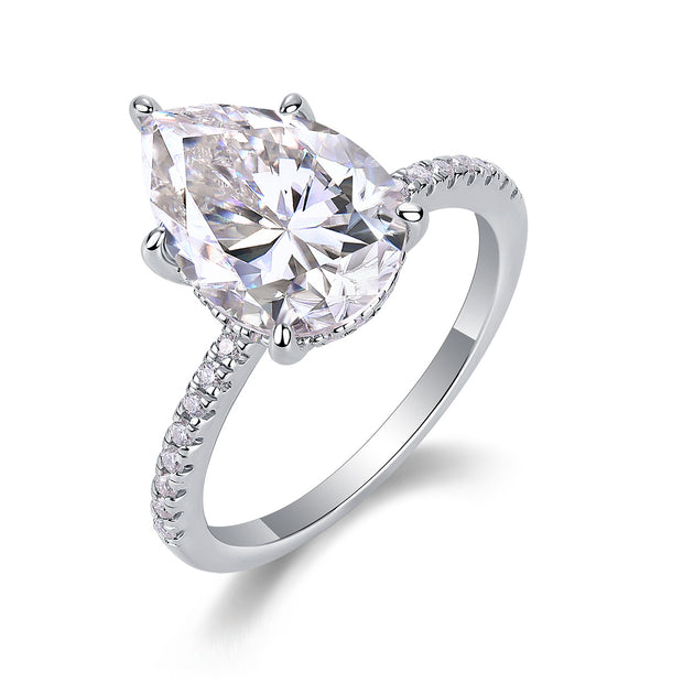 Light And Shadow - A Wedding Ring Set With Top-quality Pear-shaped Moissanite S925 In Silver And Platinum-plated. The Ring Can Be Inspected With A Diamond Pen