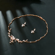 Sweet Pearl Zircon Ear Stud Necklace Jewelry Suit