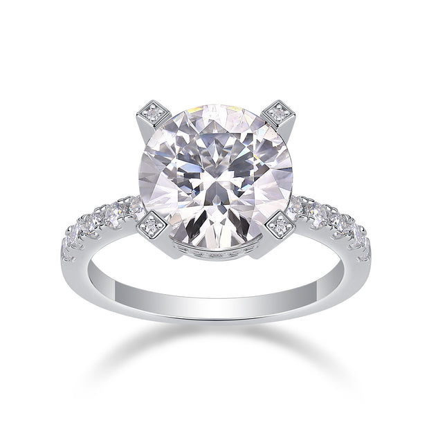 Radiant - Set With 5-carat Top-quality Moissan S925 Silver And Gold-plated Diamond Wedding Ring. The Ring Can Be Inspected With A Diamond Pen