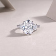 Crown Of Radiance - Set With Top-quality Egg-shaped Moissanite S925 Silver And Platinum-plated Diamond Wedding Ring. The Ring Can Be Inspected With A Diamond Pen