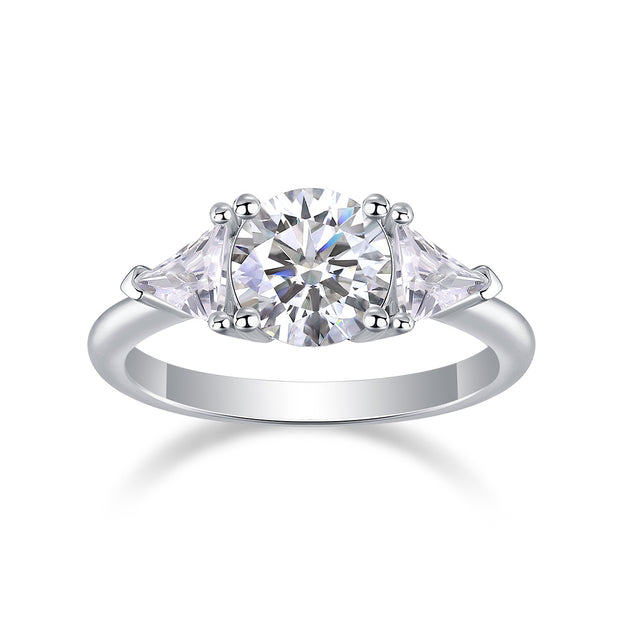 Ocean Diamond - Set With 2-carat Top-quality Moissanite S925 Silver And Gold-plated Diamond Wedding Ring. The Ring Can Be Inspected With A Diamond Pen