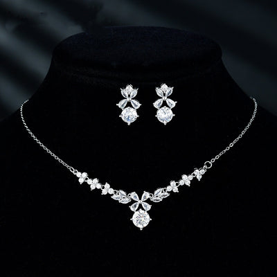 New Women's Ornament Bridal Necklace Earrings Jewelry Suit