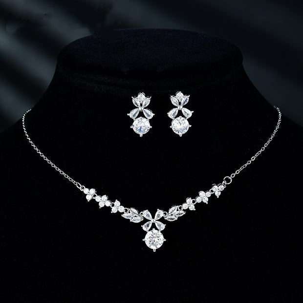 New Women's Ornament Bridal Necklace Earrings Jewelry Suit