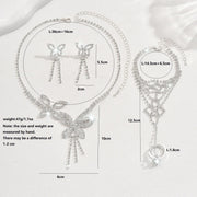 Butterfly Tassel Rhinestone Necklace Earring Bracelet 3 Pieces Suit