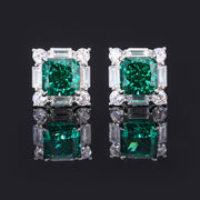 S925 Silver High Carbon Emerald Diamond Princess Square Diamond Set