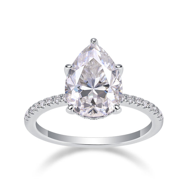 Light And Shadow - A Wedding Ring Set With Top-quality Pear-shaped Moissanite S925 In Silver And Platinum-plated. The Ring Can Be Inspected With A Diamond Pen