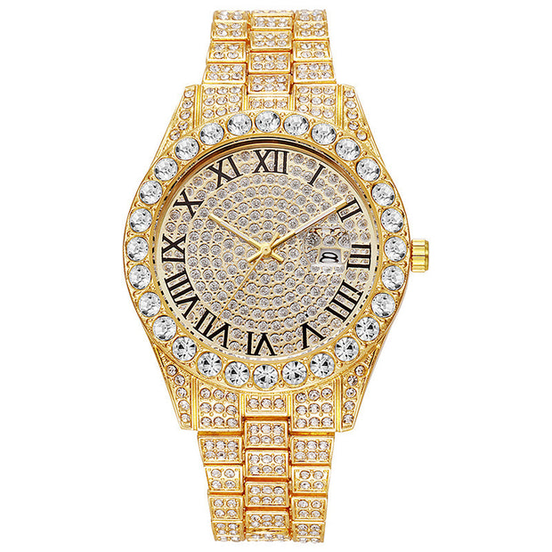New Rhinestone Steel Watch Calendar Roman Starry Quartz Watch
