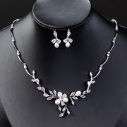 Sweet Pearl Zircon Ear Stud Necklace Jewelry Suit
