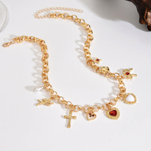 Cross Pendant Fashion Exaggerating Heart-shapaed Necklace Bracelet