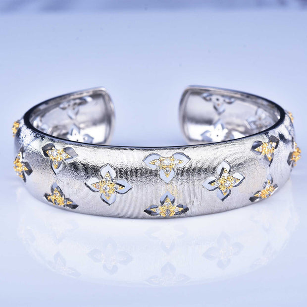 Hand-drawing Craft Lucky Four-leaf Clover Bracelet Female Retro Opening