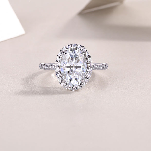 Moonlight Pupil - A Wedding Ring Set With Top-quality Egg-shaped Moissanite S925 Silver And Platinum-plated Diamond. The Ring Can Be Inspected With A Diamond Pen