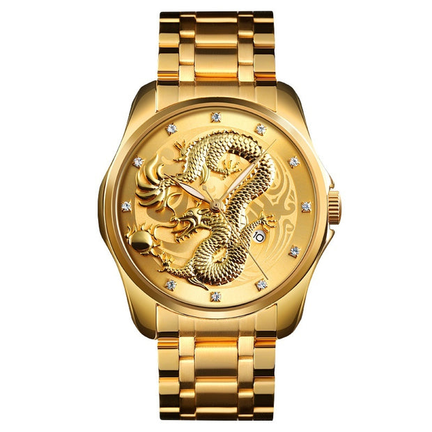 Chinese Fashion Dragon Totem Embossed Stainless Steel Strap Men