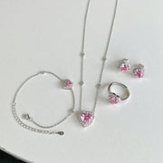 Female S925 Sterling Silver Ring Necklace Bracelet Earrings