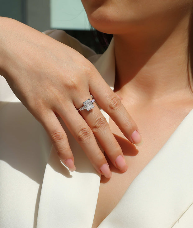 Starlight Mirror - Set With Top-quality Octagonal Moissanite S925 Silver And Platinum-plated Diamond Wedding Ring. The Ring Can Be Inspected With A Diamond Pen