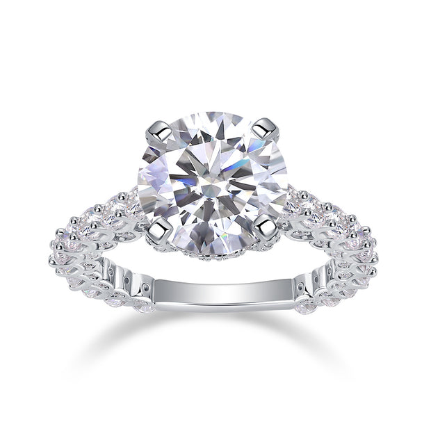 Affectionate And Tender - A 5-carat S925 Silver Diamond Wedding Ring Set With Top-quality Moissanite And Platinum Plating. The Ring Can Be Inspected With A Diamond Pen