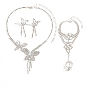 Butterfly Tassel Rhinestone Necklace Earring Bracelet 3 Pieces Suit