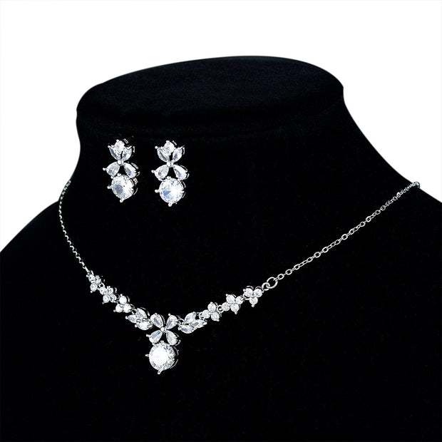 New Women's Ornament Bridal Necklace Earrings Jewelry Suit