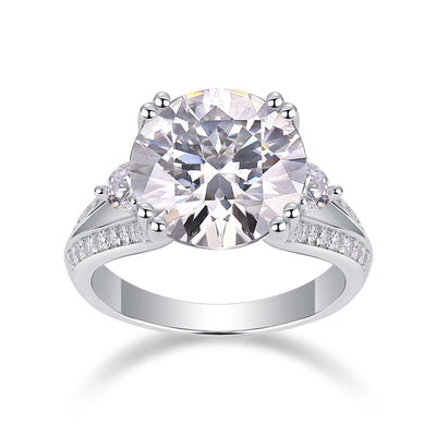Elegant Radiance - A 5-carat Top-quality Moissanite S925 Silver Diamond Wedding Ring With Gold Plating. The Ring Can Be Inspected With A Diamond Pen