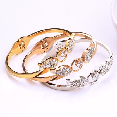 Angel Titanium Steel Hollow Bracelet Zircon Spring Opening