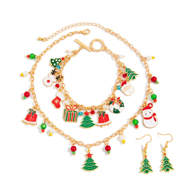 Christmas Tree Candy Snowman Pendant Necklace Holiday Fashion Necklace