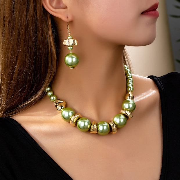 Design Style High Sense Pearl Necklace Ear Stud Three-piece Set For Women