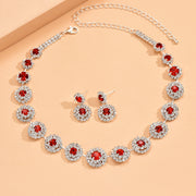Popular Luxury Round Rhinestone Quartz Necklace And Earring Suit