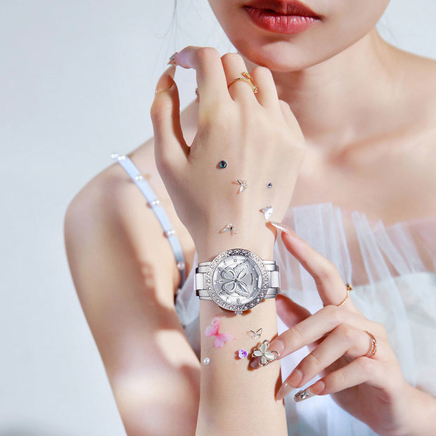 Butterfly Diamond-encrusted Luxury Women's Watch With Calendar And Steel Strap
