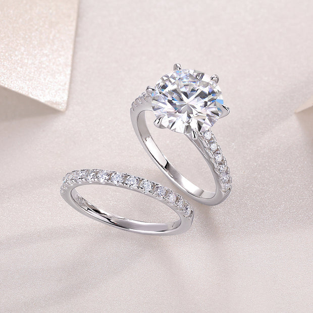 Star Double Dance - A 5-carat S925 Silver Diamond Ring Set With Top-quality Moissanite And Platinum Plating. The Wedding Ring Can Be Inspected With A Diamond Pen