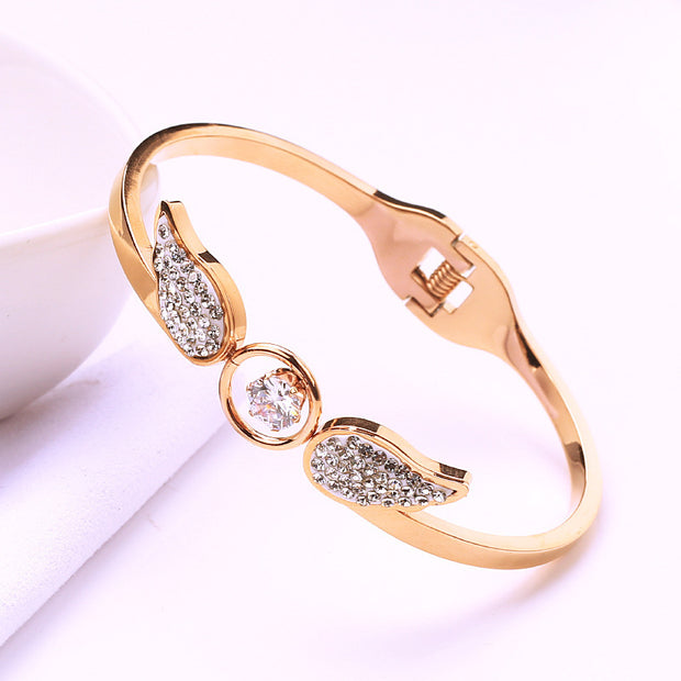 Angel Titanium Steel Hollow Bracelet Zircon Spring Opening