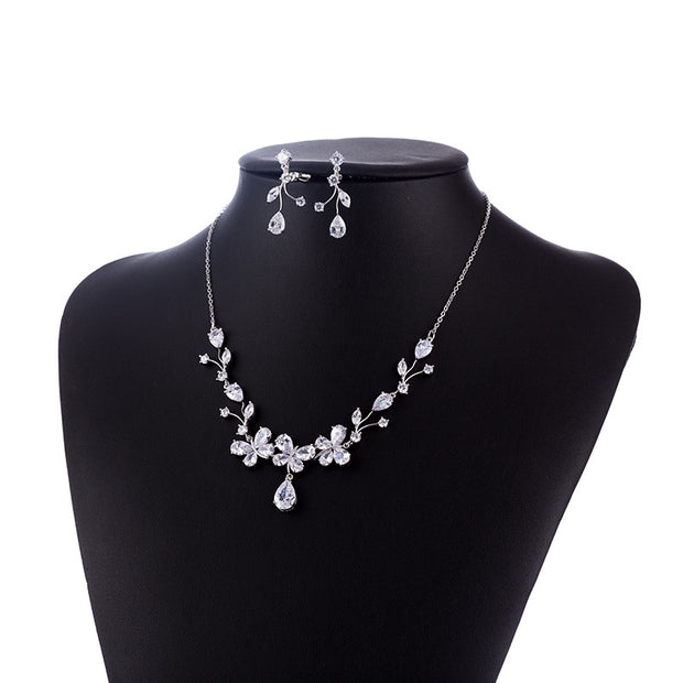 New Bridal Necklace And Earrings Suite Butterfly Zircon