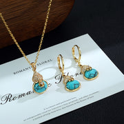 Retro Affordable Luxury Fashion Turquoise Gourd Earrings Premium Earrings And Necklace Set