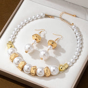 Design Style High Sense Pearl Necklace Ear Stud Three-piece Set For Women