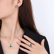 S925 Silver High Carbon Emerald Diamond Princess Square Diamond Set