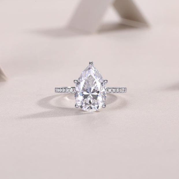 Light And Shadow - A Wedding Ring Set With Top-quality Pear-shaped Moissanite S925 In Silver And Platinum-plated. The Ring Can Be Inspected With A Diamond Pen