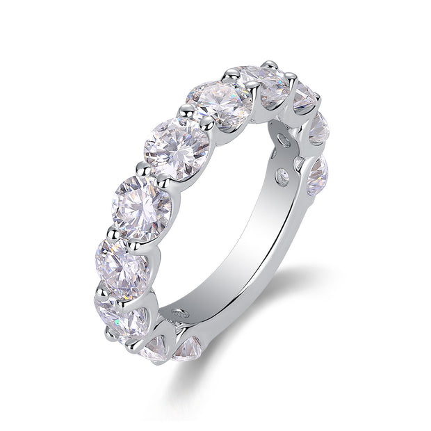 Dazzling Moment - A Wedding Ring Set With Top-quality Round 5.0 Moissanite S925 Silver And Platinum-plated Diamond. The Ring Can Be Inspected With A Diamond Pen